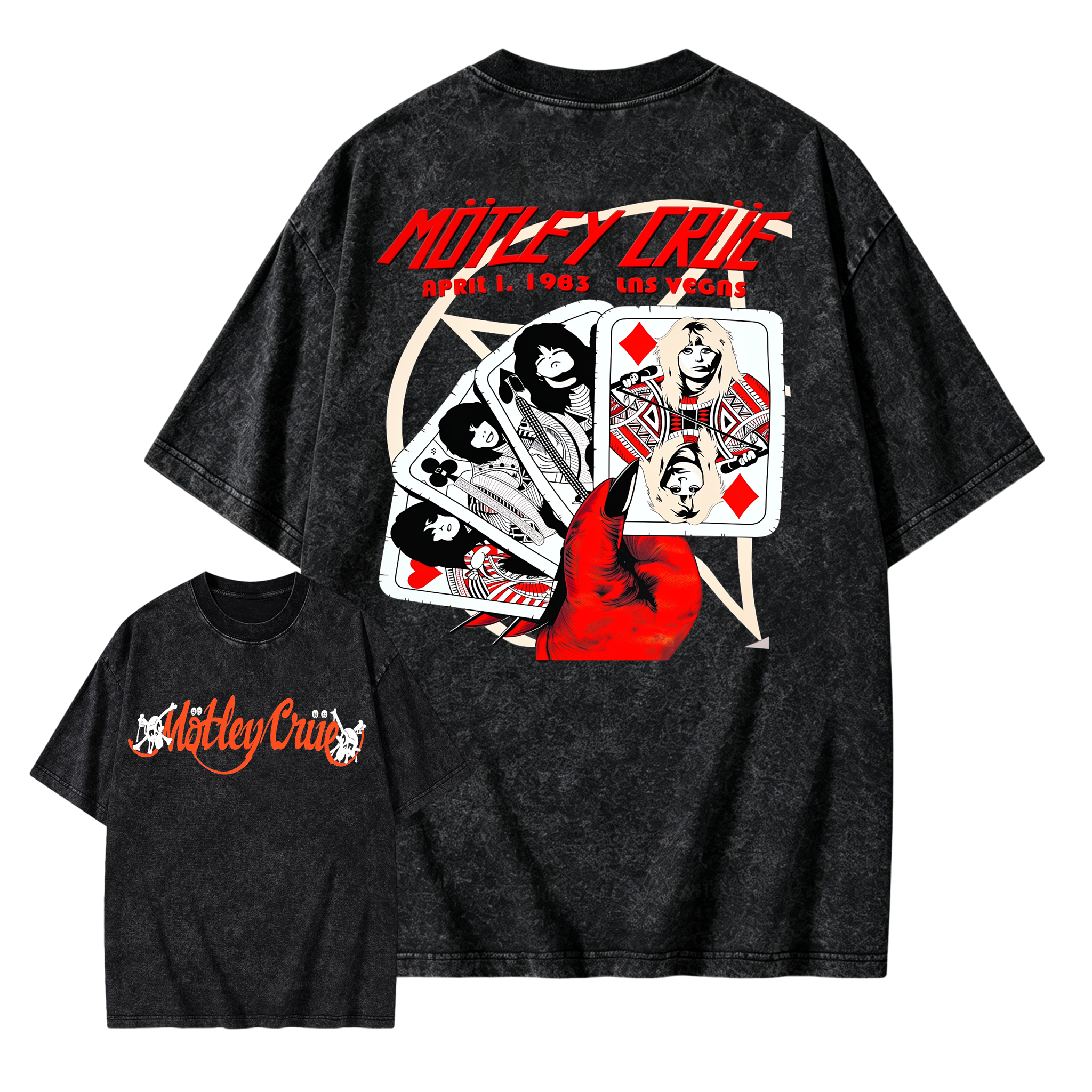 Vintage Retro Rock Poker Devil Hand Pentagram Graphic T-Shirt