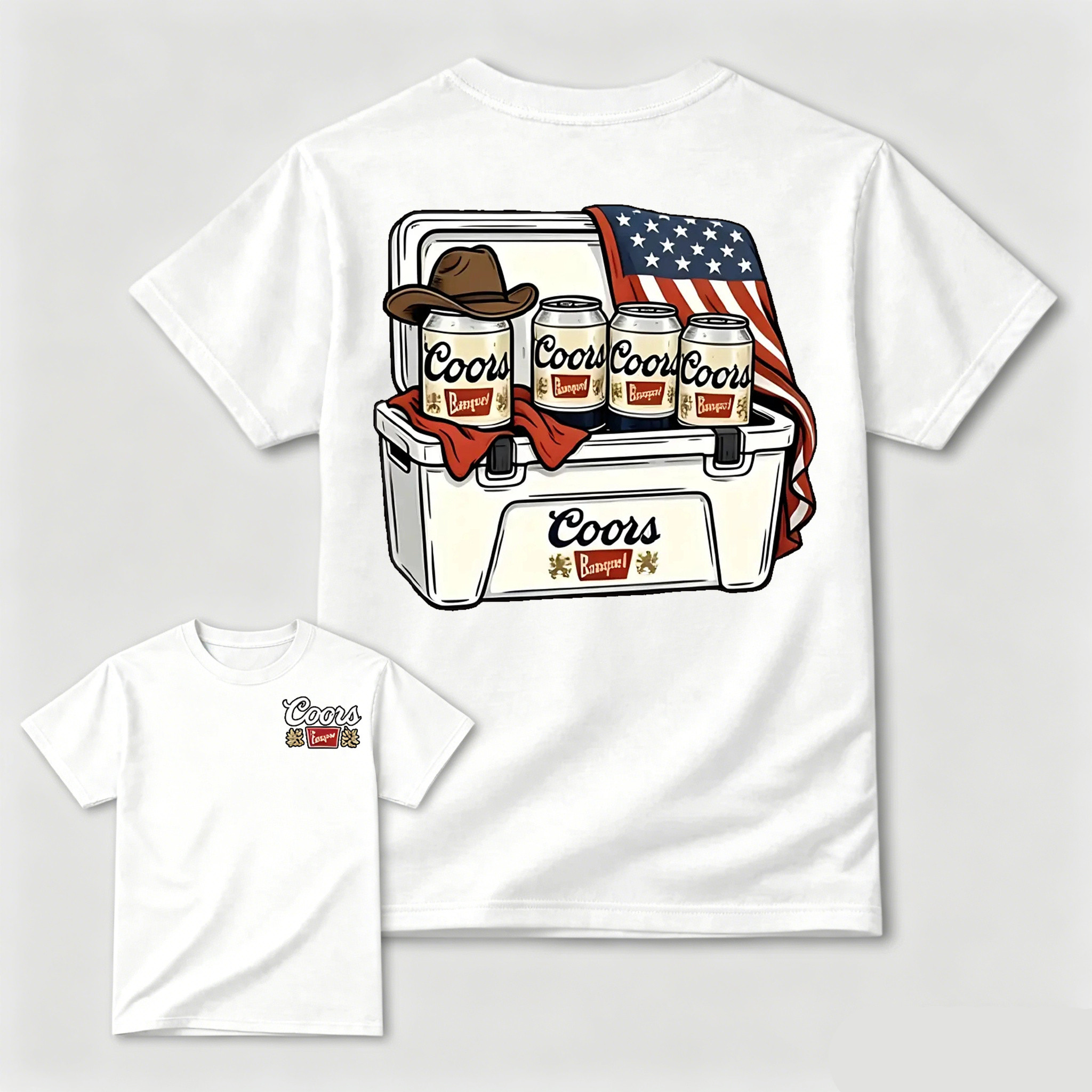 BBQ Season Ice Box Beer American Flag Retro Cowboy T-Shirt