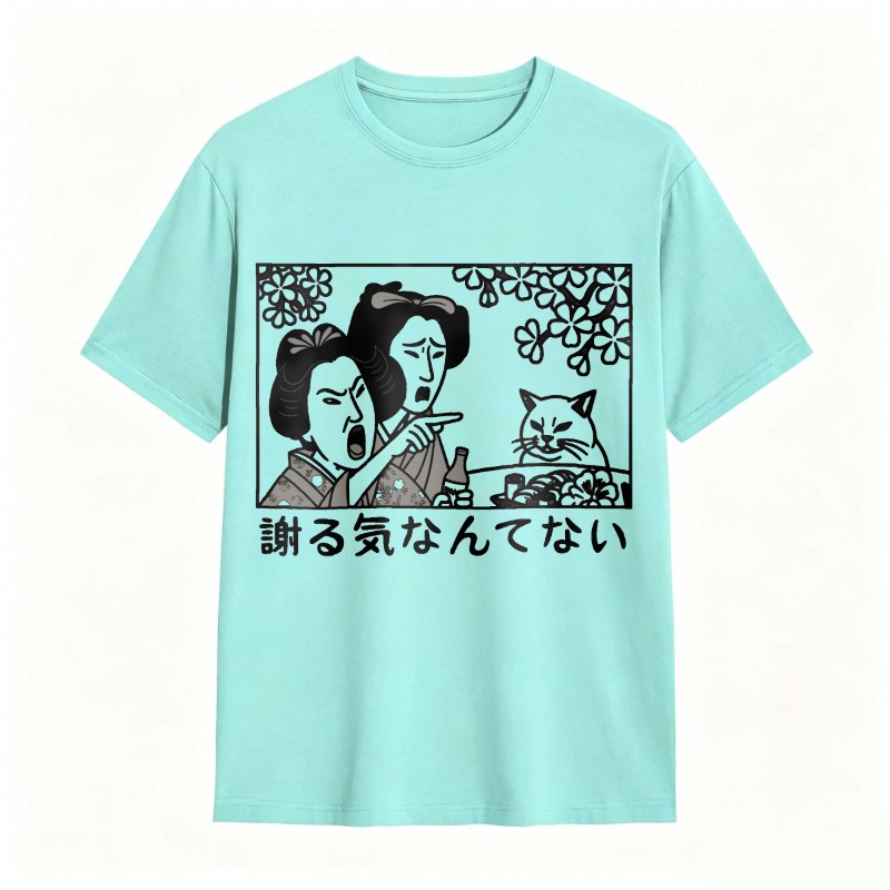 Two Women And Cat With Flowers tshirt 100% cotton