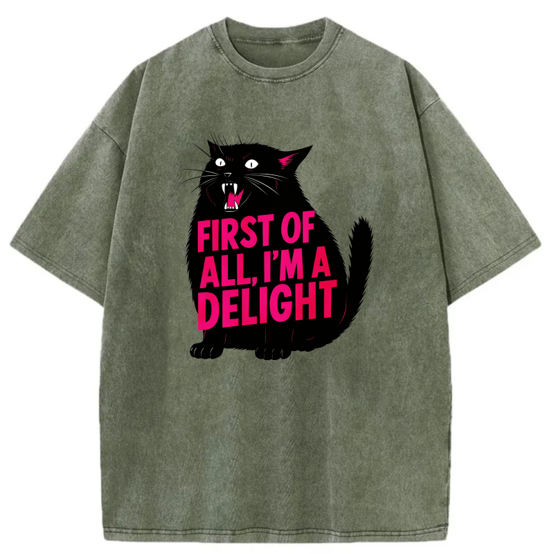 Black Cat With Pink Text Delight tshirt 100% cotton