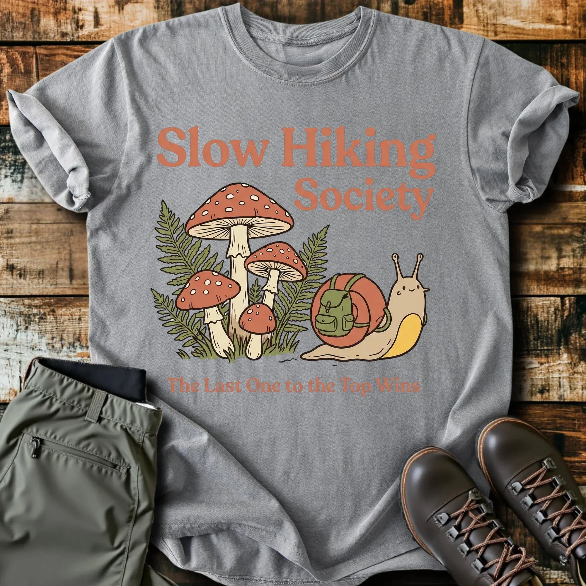 Slow Hiking Society Snail Cotton Graphic T-Shirt