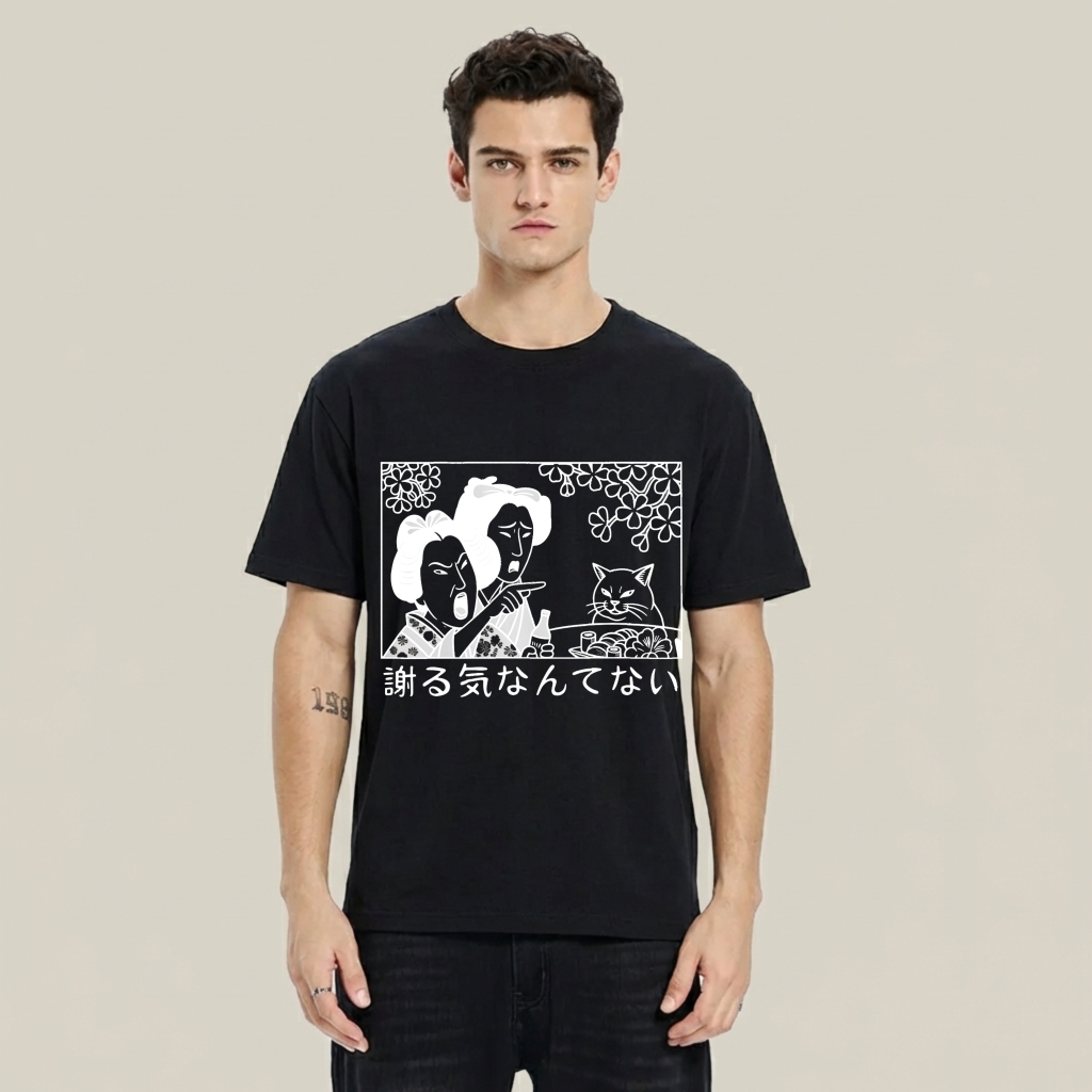 Two Women And Cat With Flowers tshirt 100% cotton
