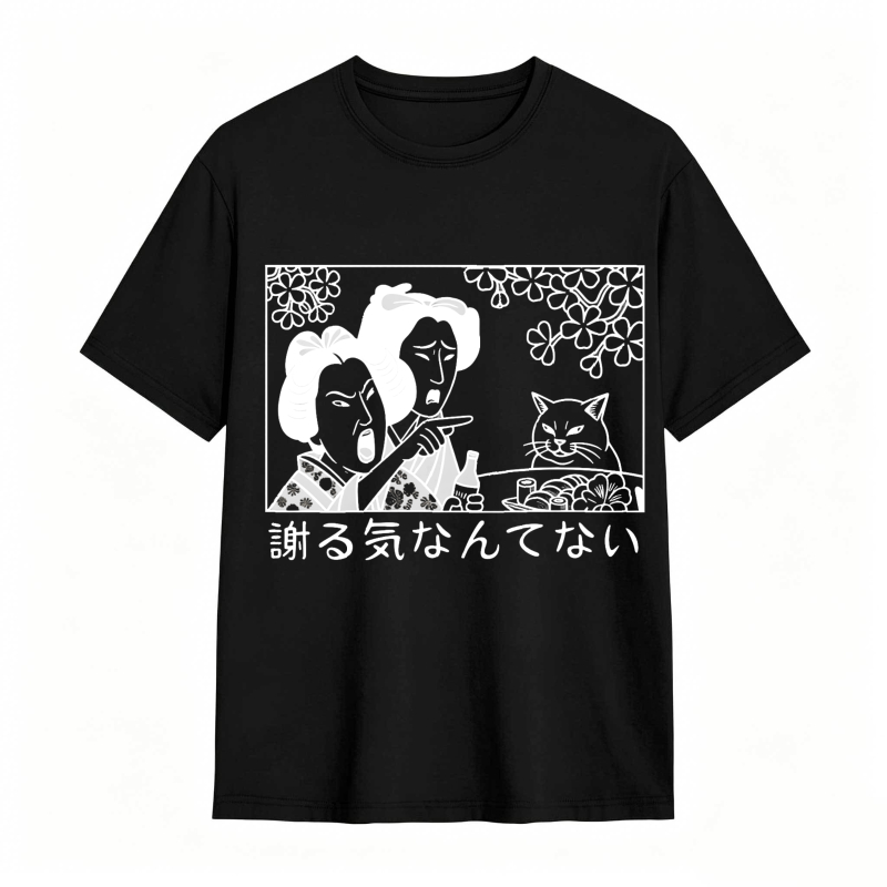 Two Women And Cat With Flowers tshirt 100% cotton