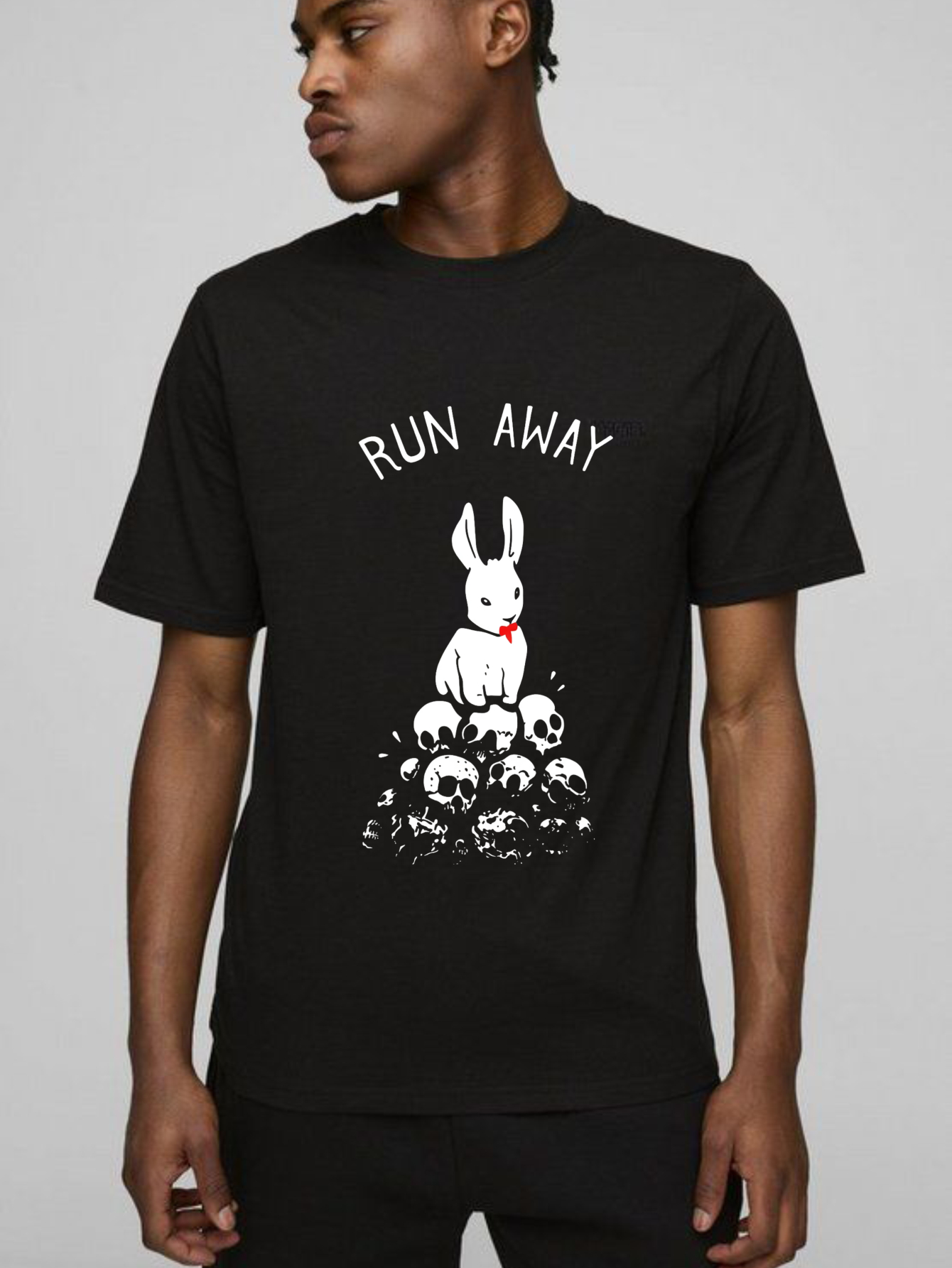 Run Away Rabbit On Skulls tshirt 100% cotton