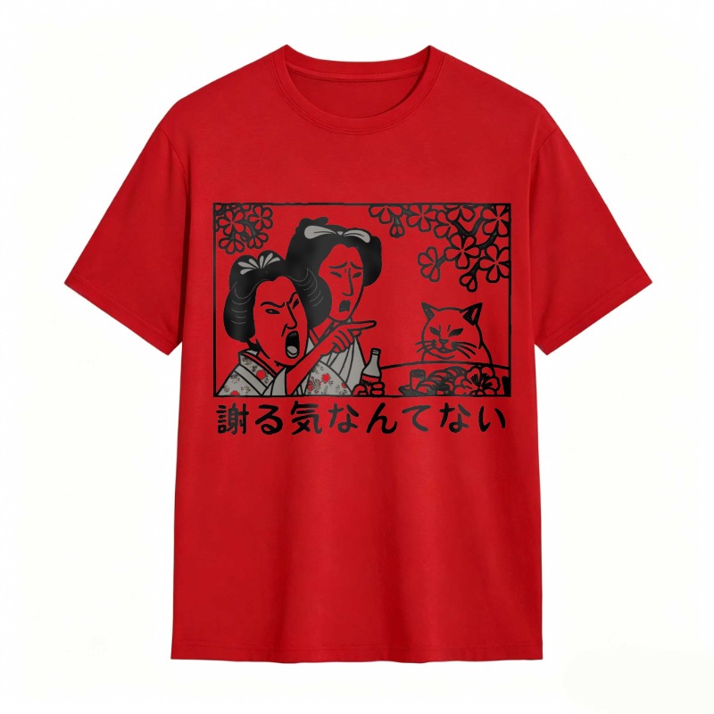 Two Women And Cat With Flowers tshirt 100% cotton