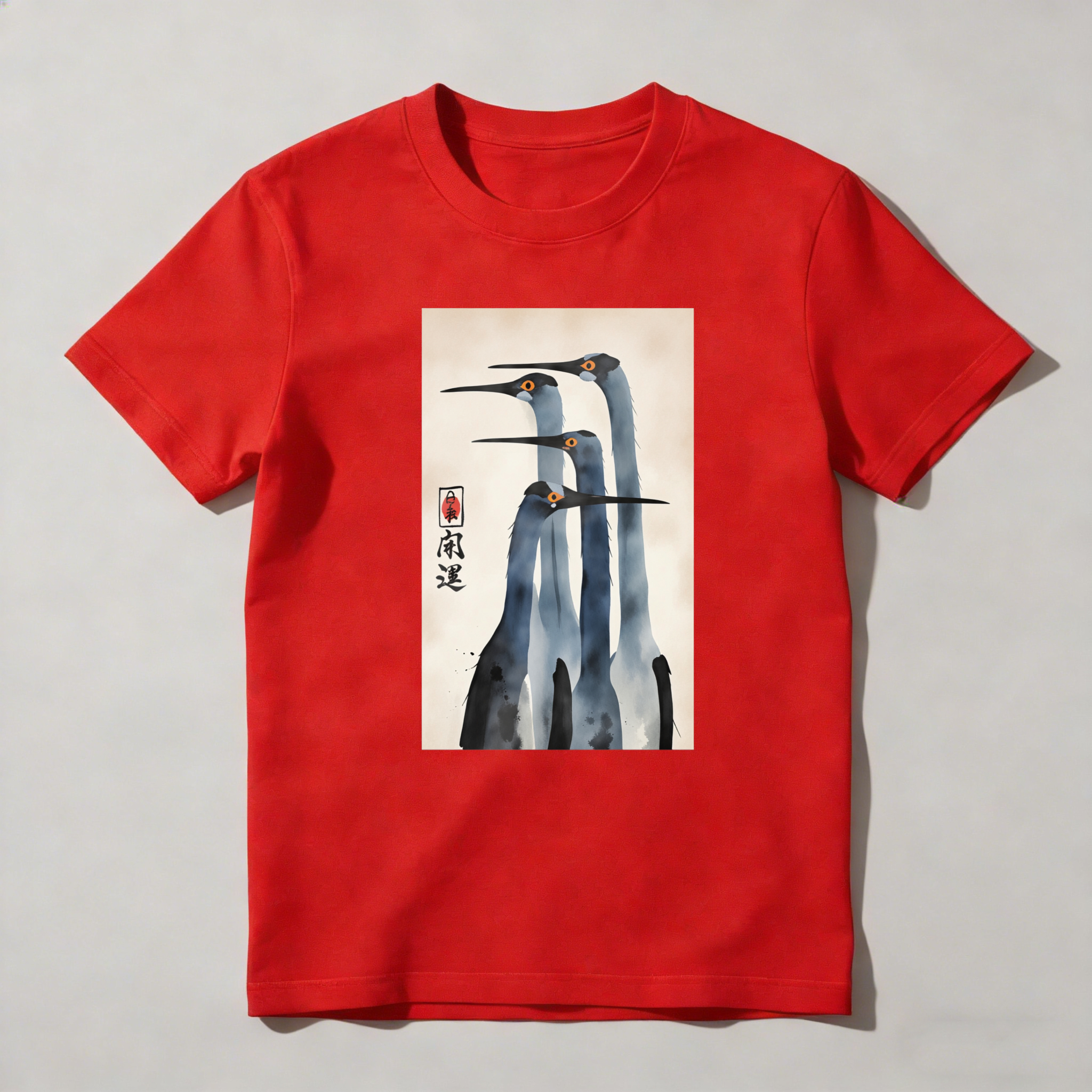 Three Cranes Standing Together In Harmony tshirt 100% cotton