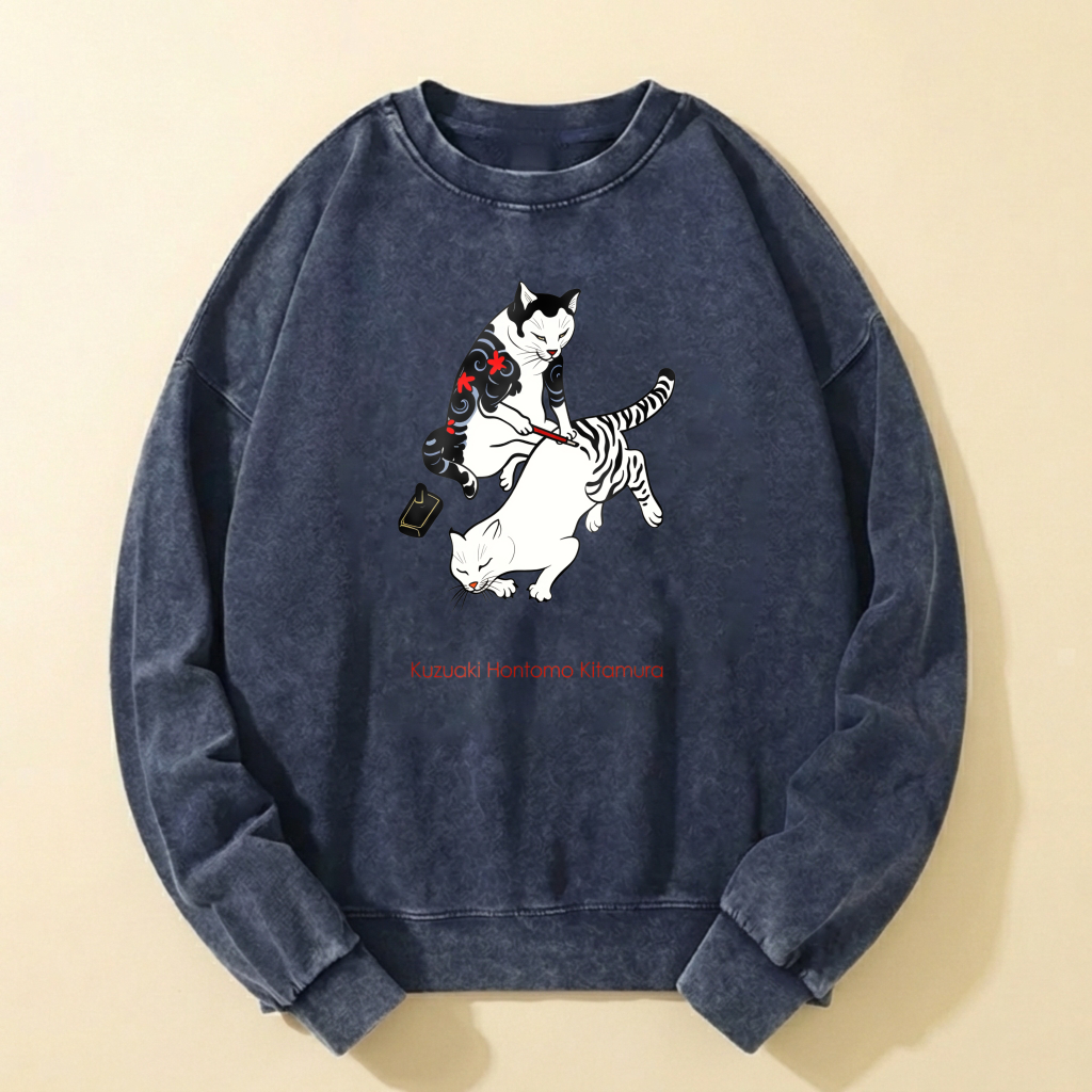 Cat And Tiger Graphic Sweatshirt Unisex Cotton Pullover Casual Top For Men Women