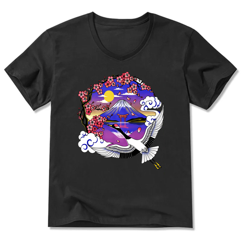 Japanese Mountain Cherry Blossom Crane T Shirt