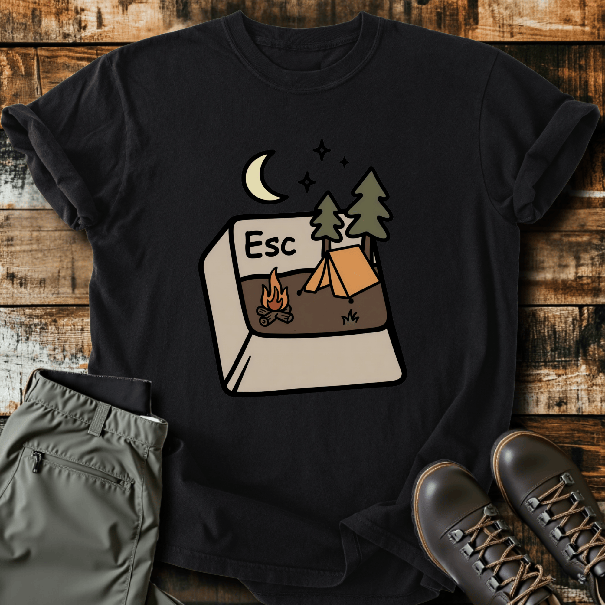 Escape Button Cotton Graphic T-Shirt
