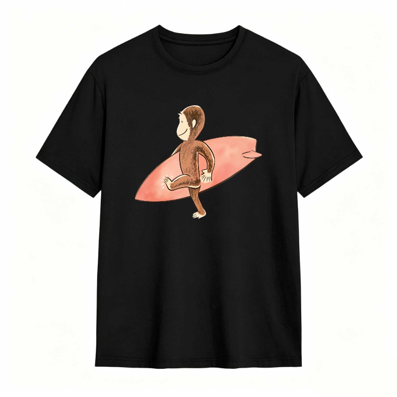 Monkey Riding Surfboard On Black Shirt tshirt 100% cotton
