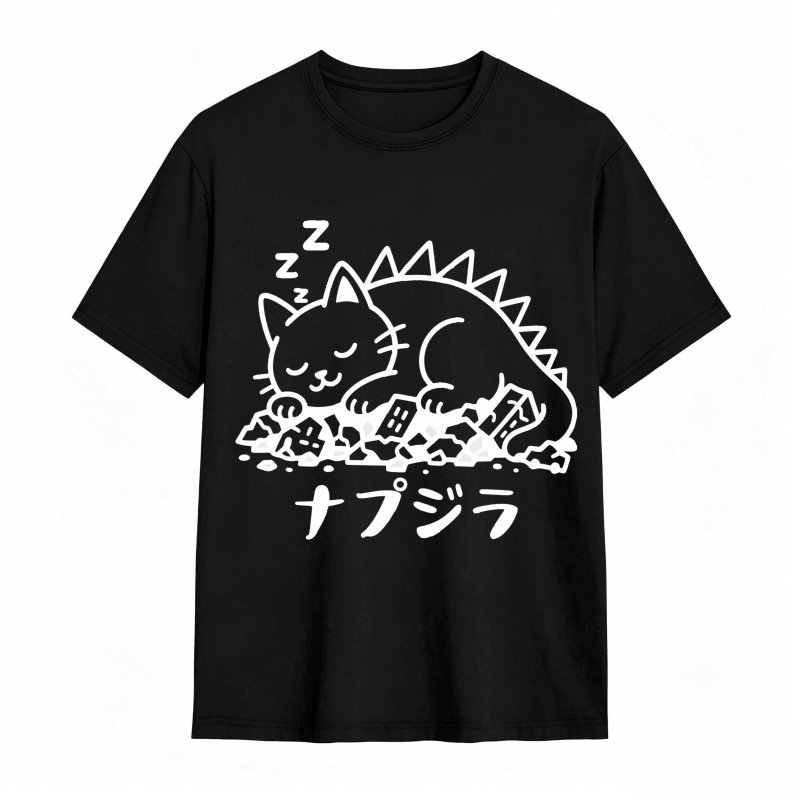 Sleeping Cat With Zzz And Japanese Text tshirt 100% cotton
