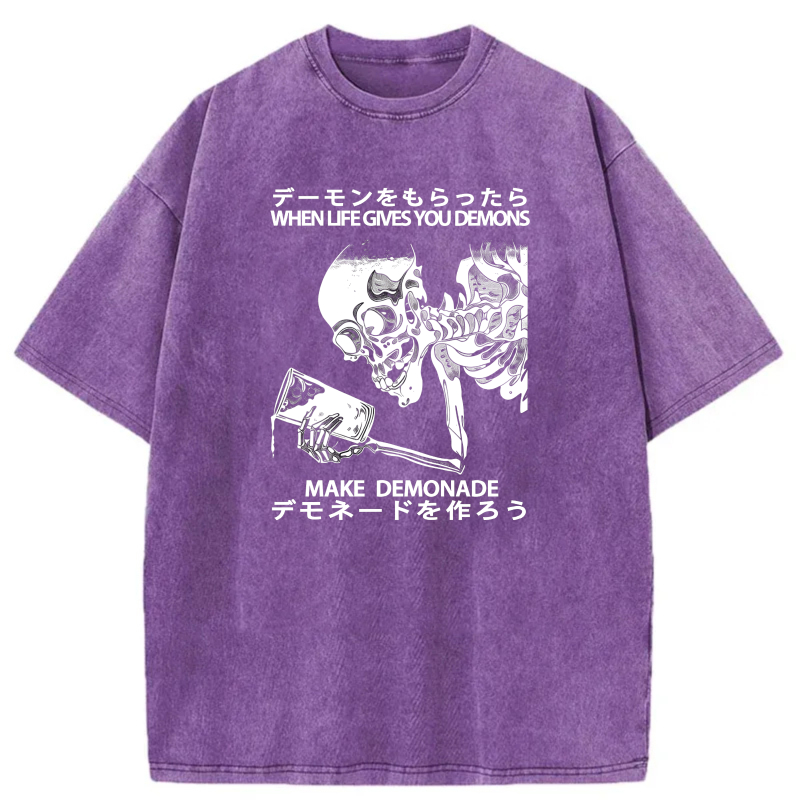 Demon Skeleton Making Lemonade With Text tshirt 100% cotton