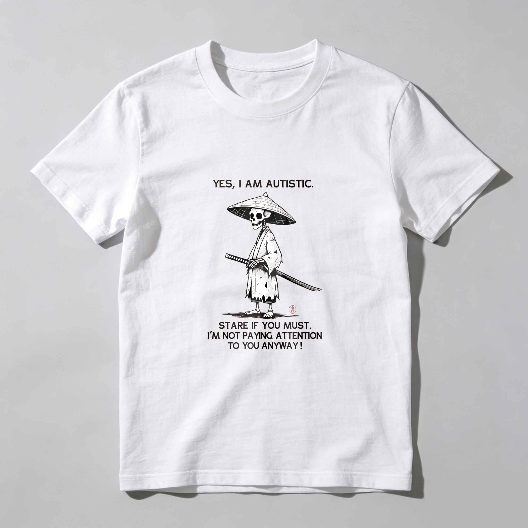 Skeleton Samurai With Umbrella And Sword tshirt 100% cotton