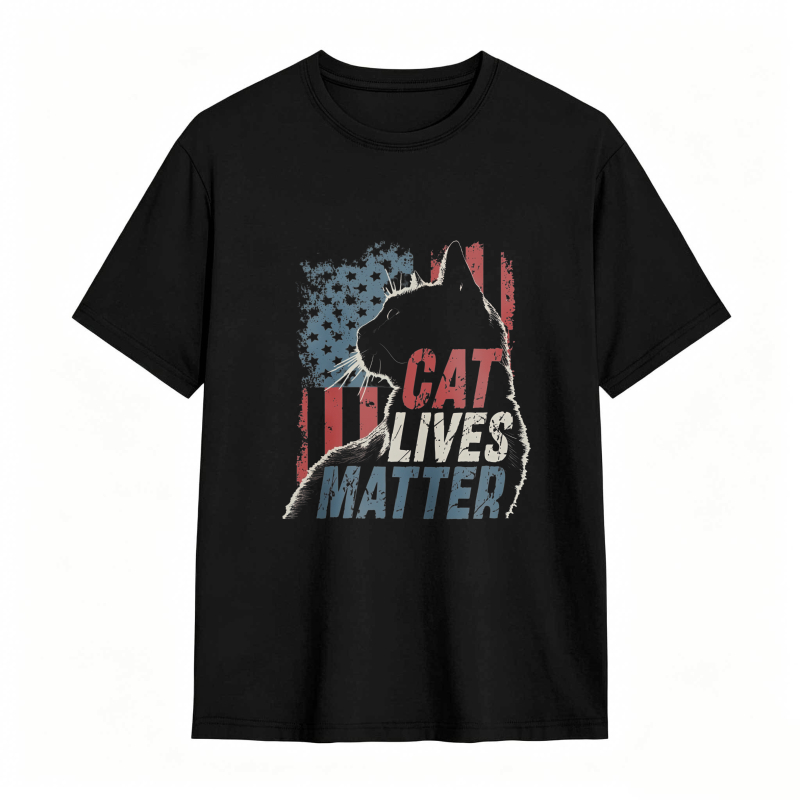 Cat Lives Matter American Flag Cat Silhouette tshirt 100% cotton