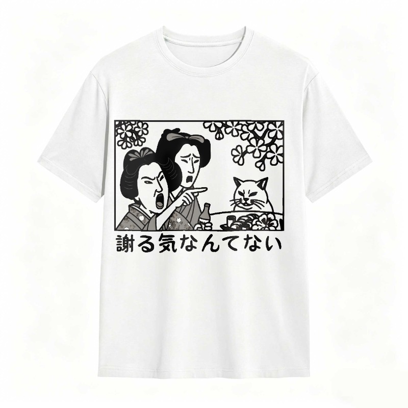 Two Women And Cat With Flowers tshirt 100% cotton