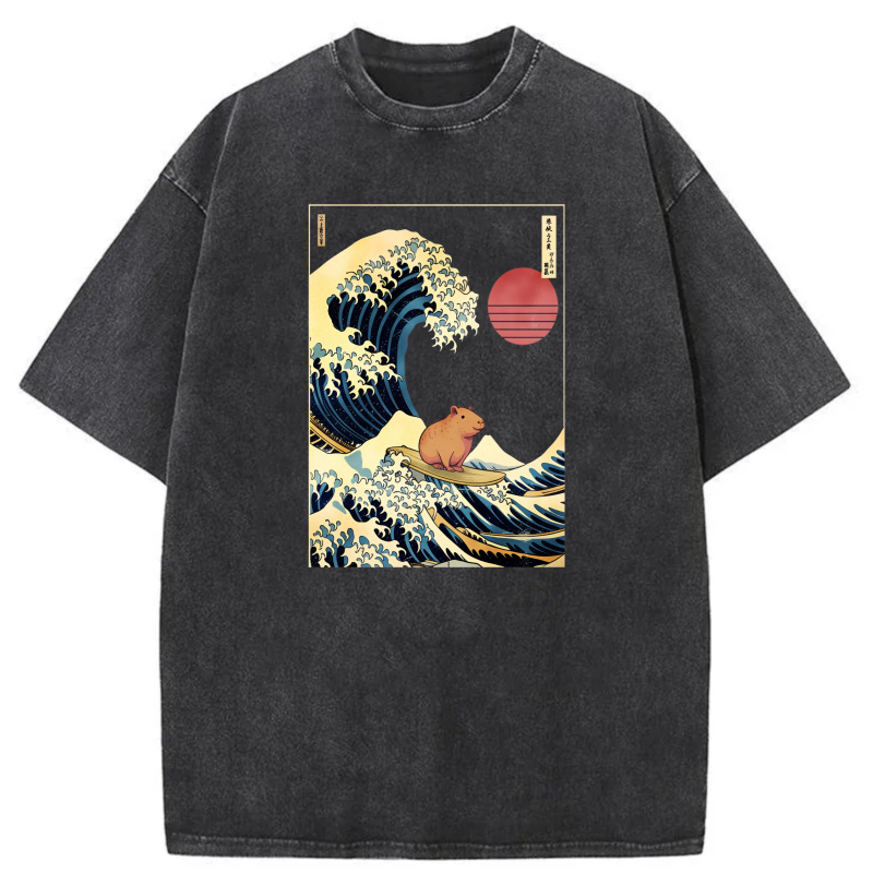 Wave Surfer Hamster Sunset Ocean Art tshirt 100% cotton
