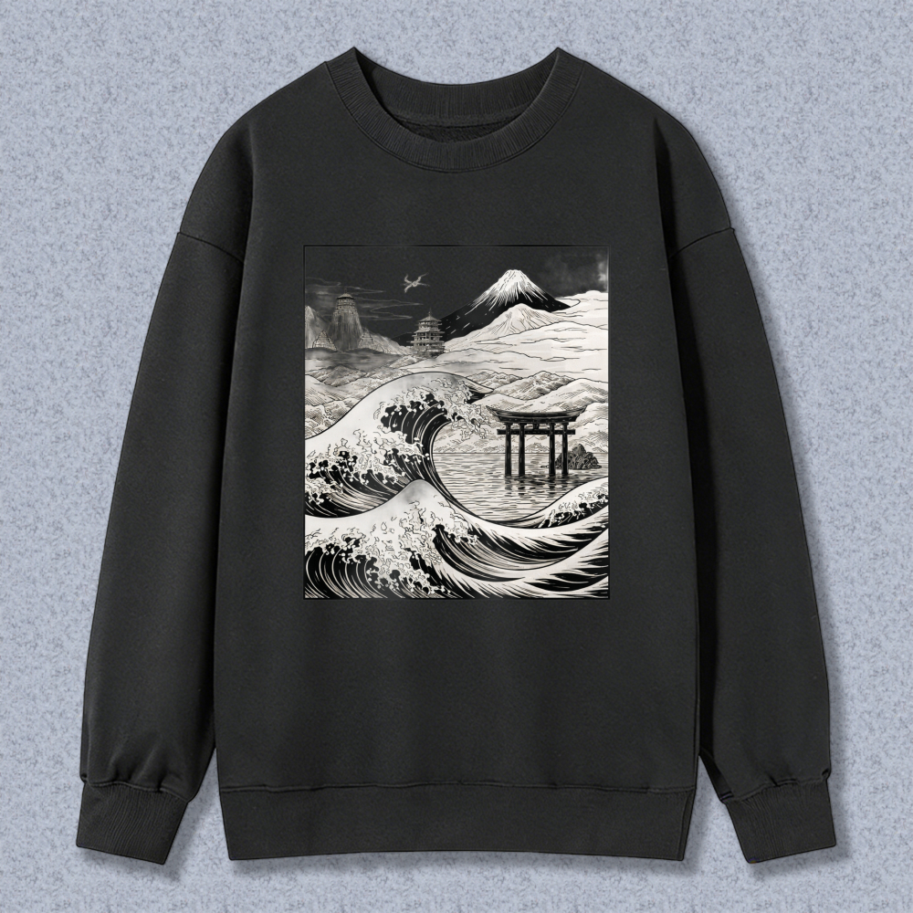Wave Mountain Torii Sky Bird Unisex Crewneck Classic Sweatshirt