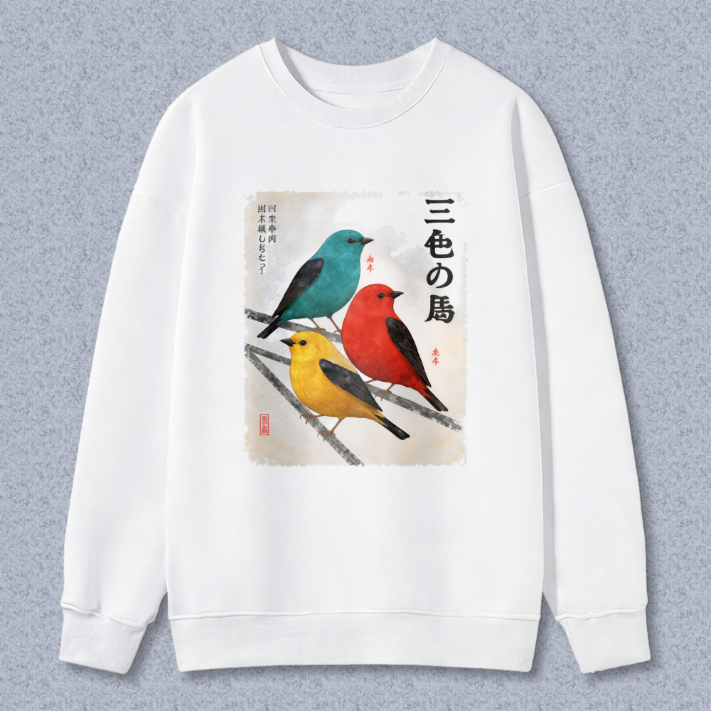 Colorful Birds Japanese Art Sweatshirt Unisex Crewneck Pullover Fashion Graphic Sweatshirt