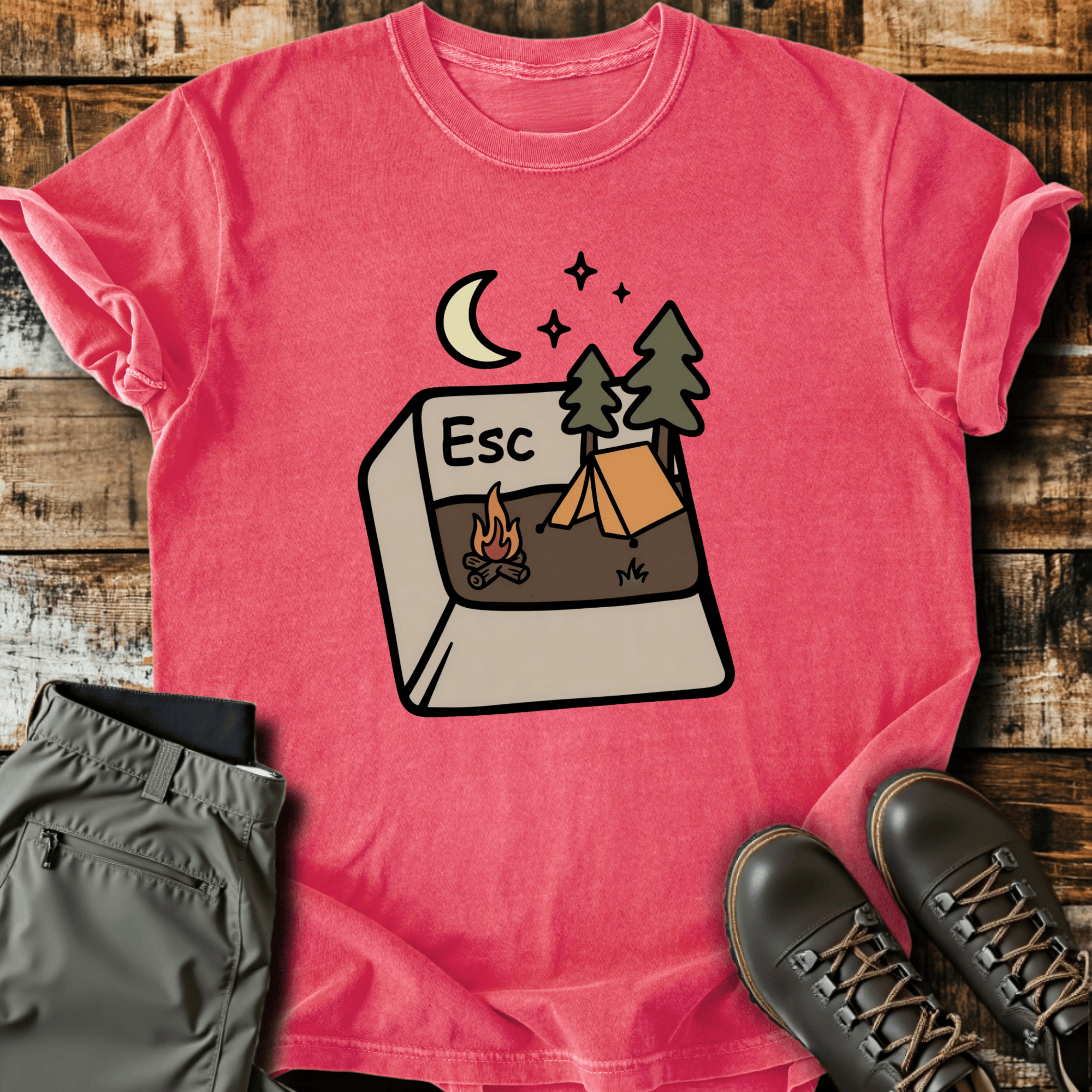 Escape Button Cotton Graphic T-Shirt