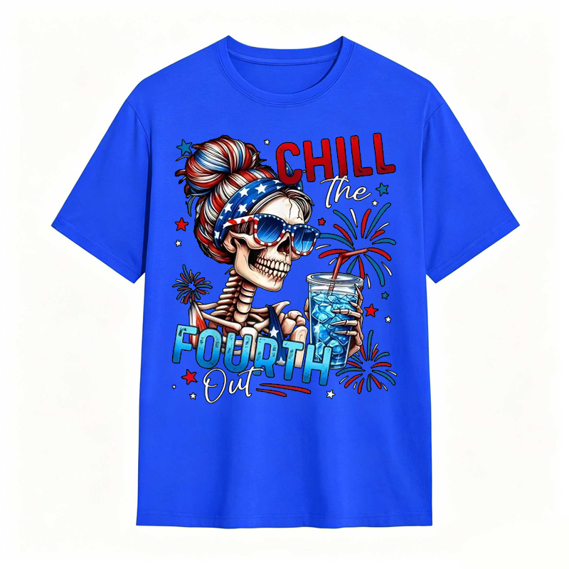 Chill The Fourth Out Patriotic Skeleton 4th of July T-Shirt