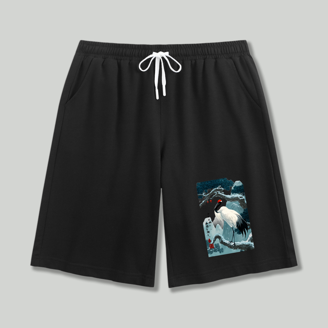 Crane Bird In Winter Landscape Shorts