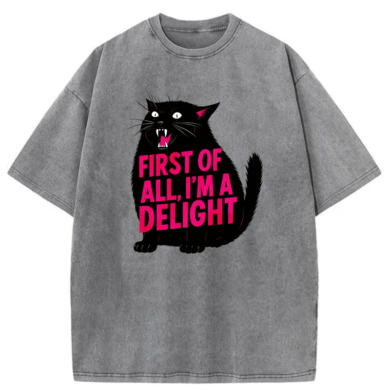 Black Cat With Pink Text Delight tshirt 100% cotton