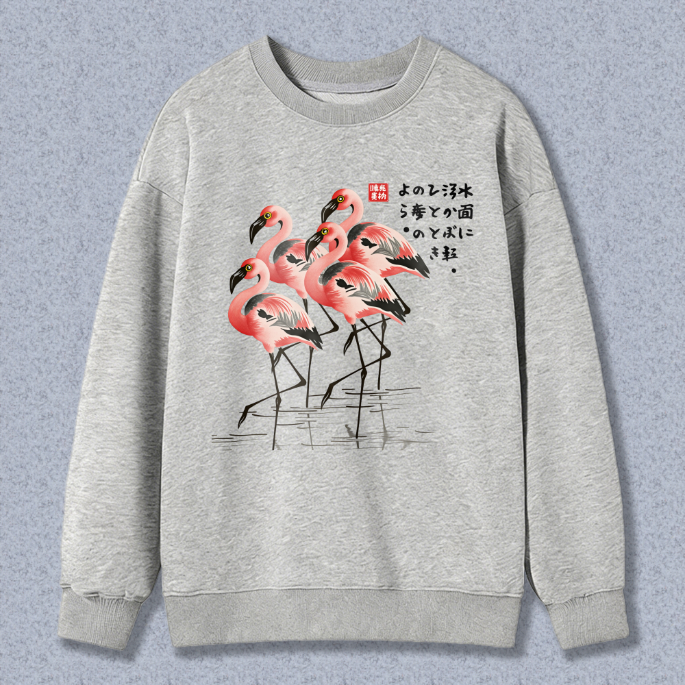 Flamingo Print Crewneck Sweatshirt Unisex Casual Long Sleeve Pullover Fashion Top For Men Women