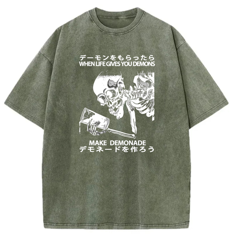 Demon Skeleton Making Lemonade With Text tshirt 100% cotton