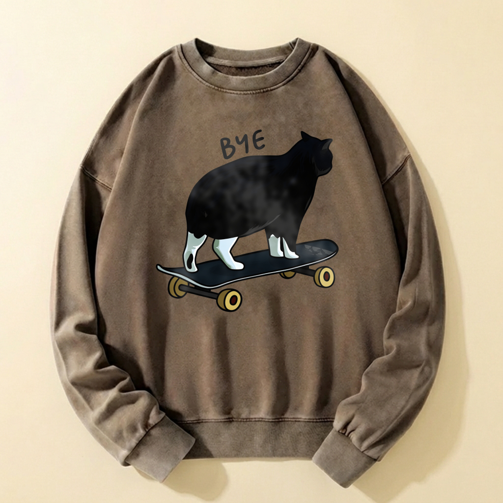 Cute Cat On Skateboard Graphic Sweatshirt For Men And Women Casual Fashion Long Sleeve Pullover Top