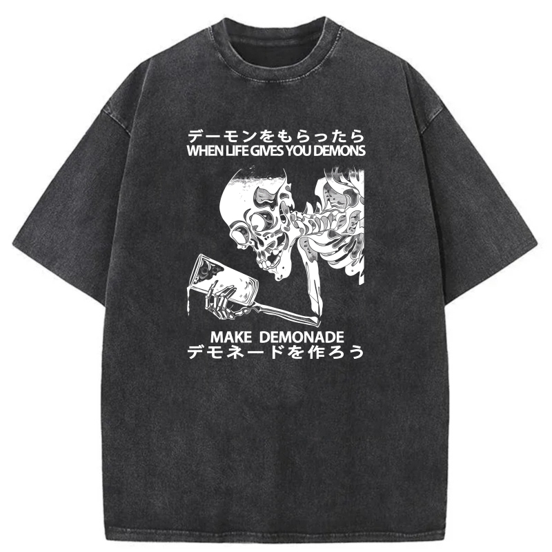 Demon Skeleton Making Lemonade With Text tshirt 100% cotton