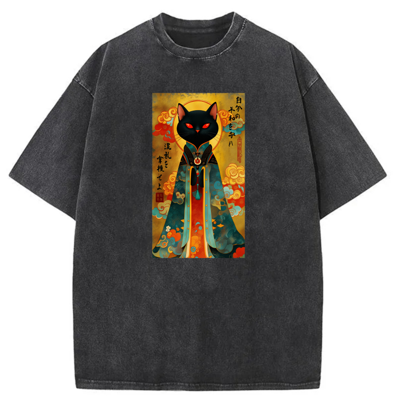 Black Cat In Traditional Japanese Attire tshirt 100% cotton