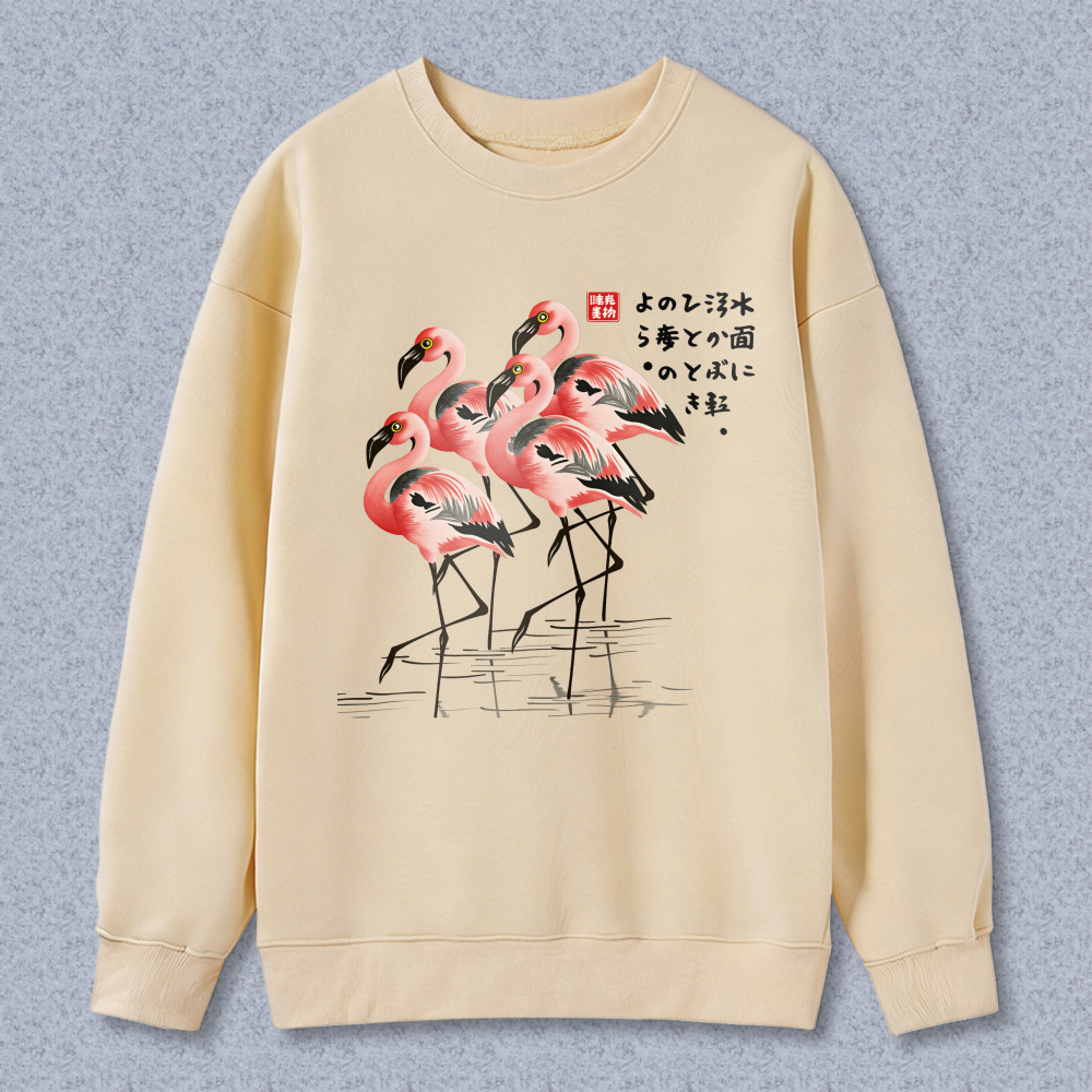Flamingo Print Crewneck Sweatshirt Unisex Casual Long Sleeve Pullover Fashion Top For Men Women