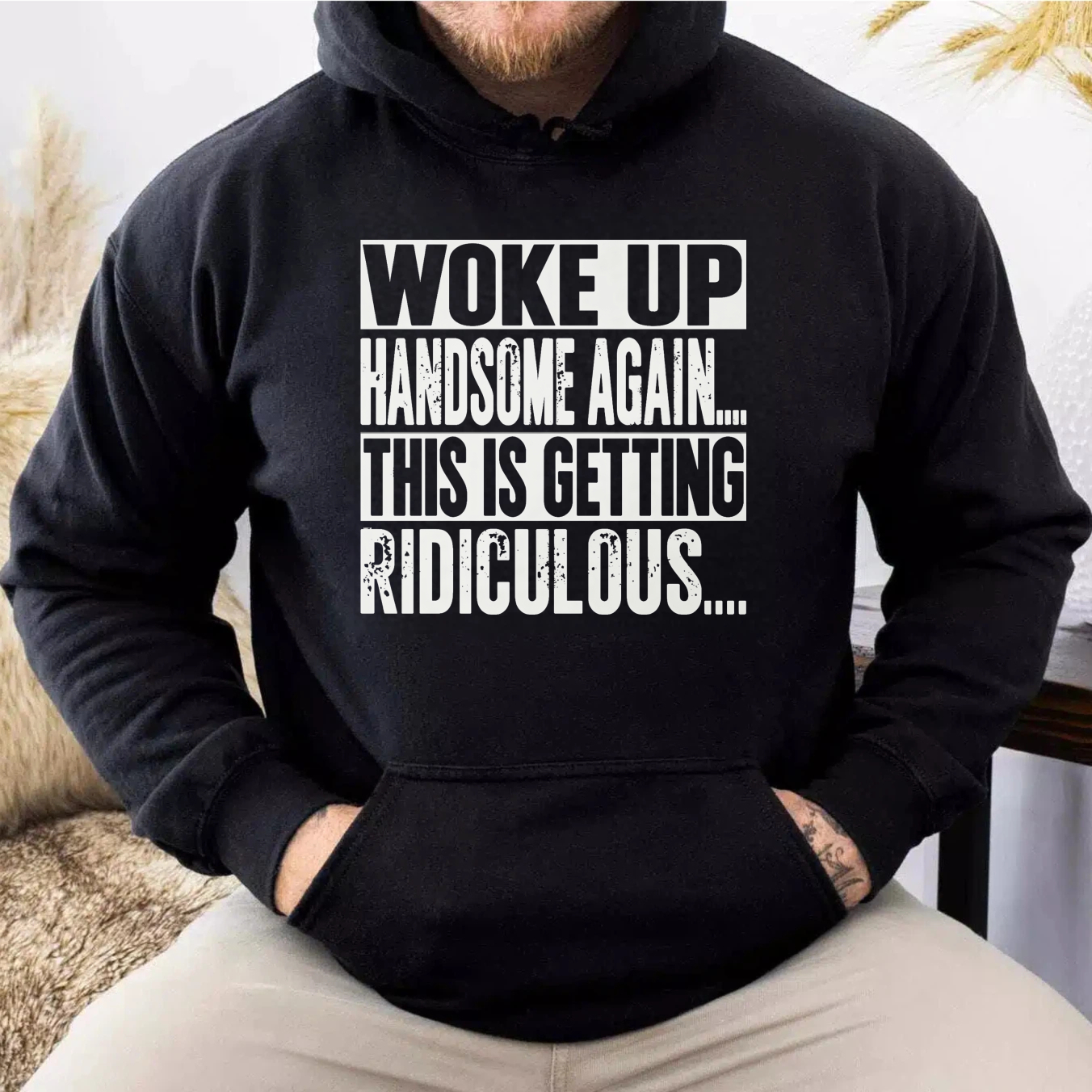Funny Woke Up Handsome Again Quote Box Frame Vintage Graphic Sweatshirt