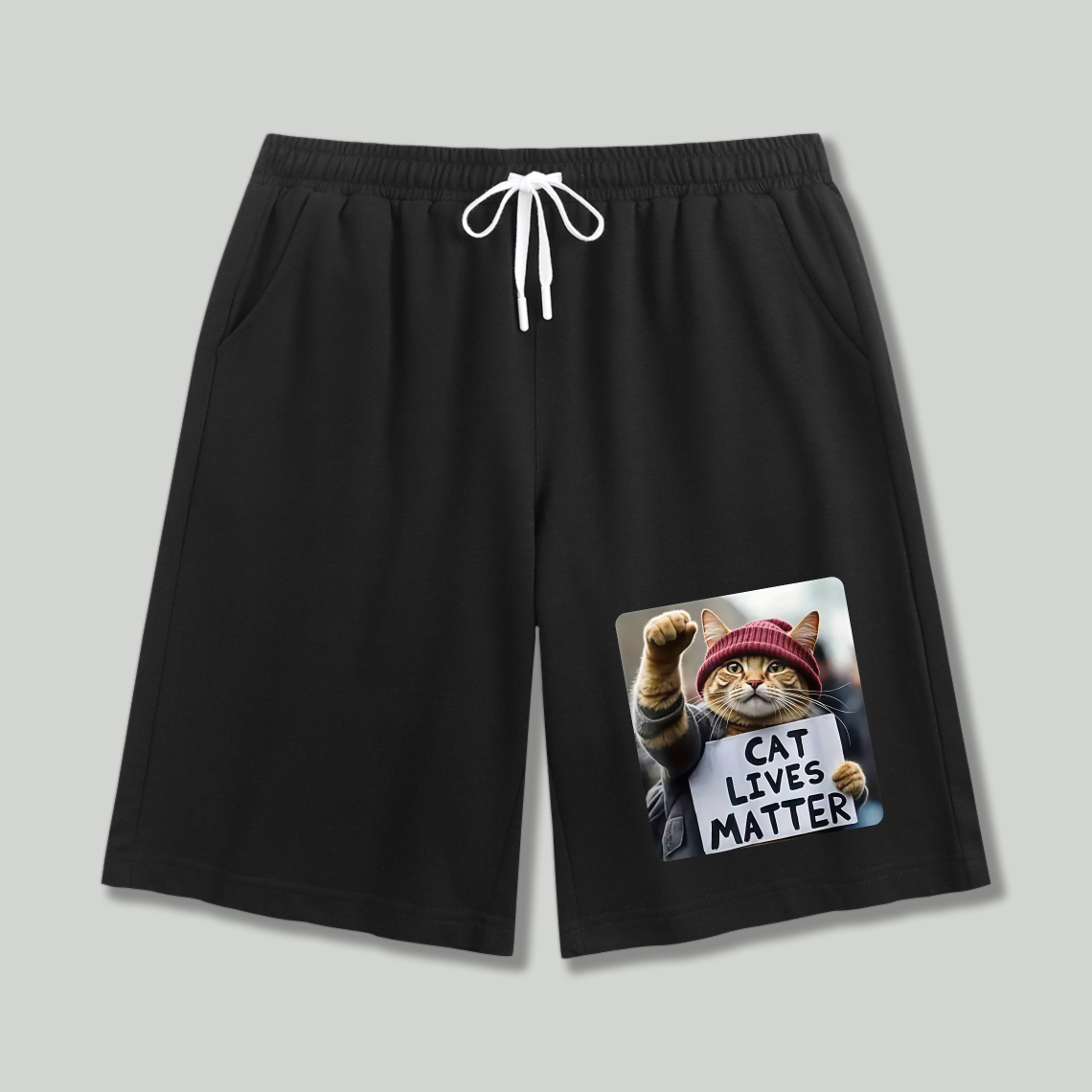 Cat Lives Matter Cat Holding Sign Shorts