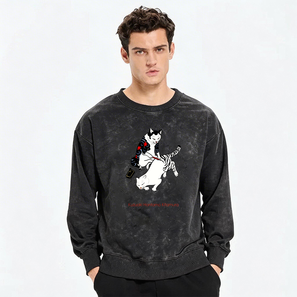 Cat And Tiger Graphic Sweatshirt Unisex Cotton Pullover Casual Top For Men Women