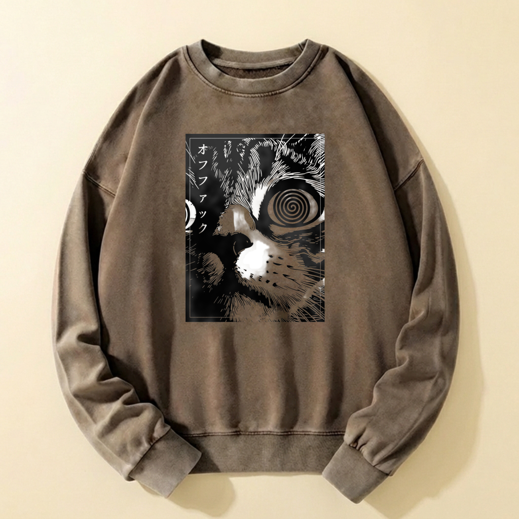 Black Cat Spiral Eye Graphic Sweatshirt Unisex Crewneck Long Sleeve Casual Top