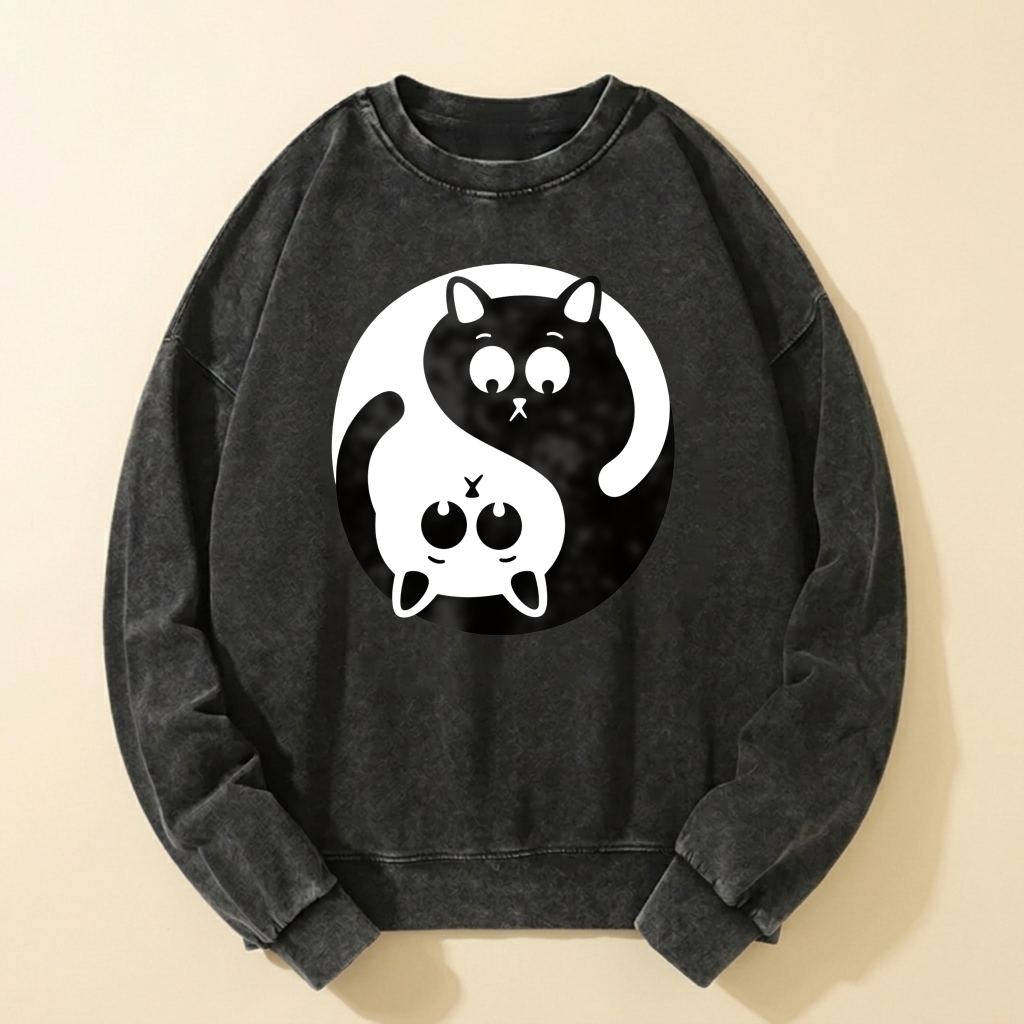 Yin Yang Cat Design Sweatshirt Unisex Casual Long Sleeve Pullover Top