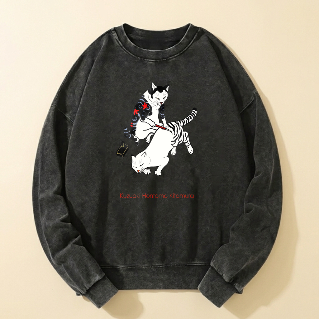 Cat And Tiger Graphic Sweatshirt Unisex Cotton Pullover Casual Top For Men Women