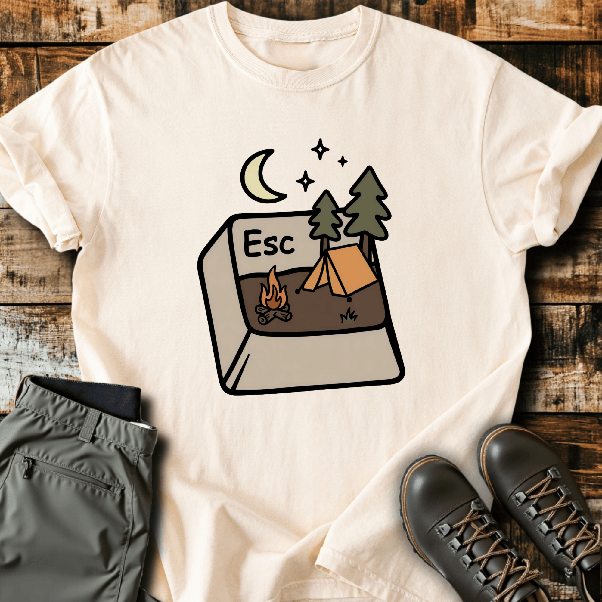 Escape Button Cotton Graphic T-Shirt