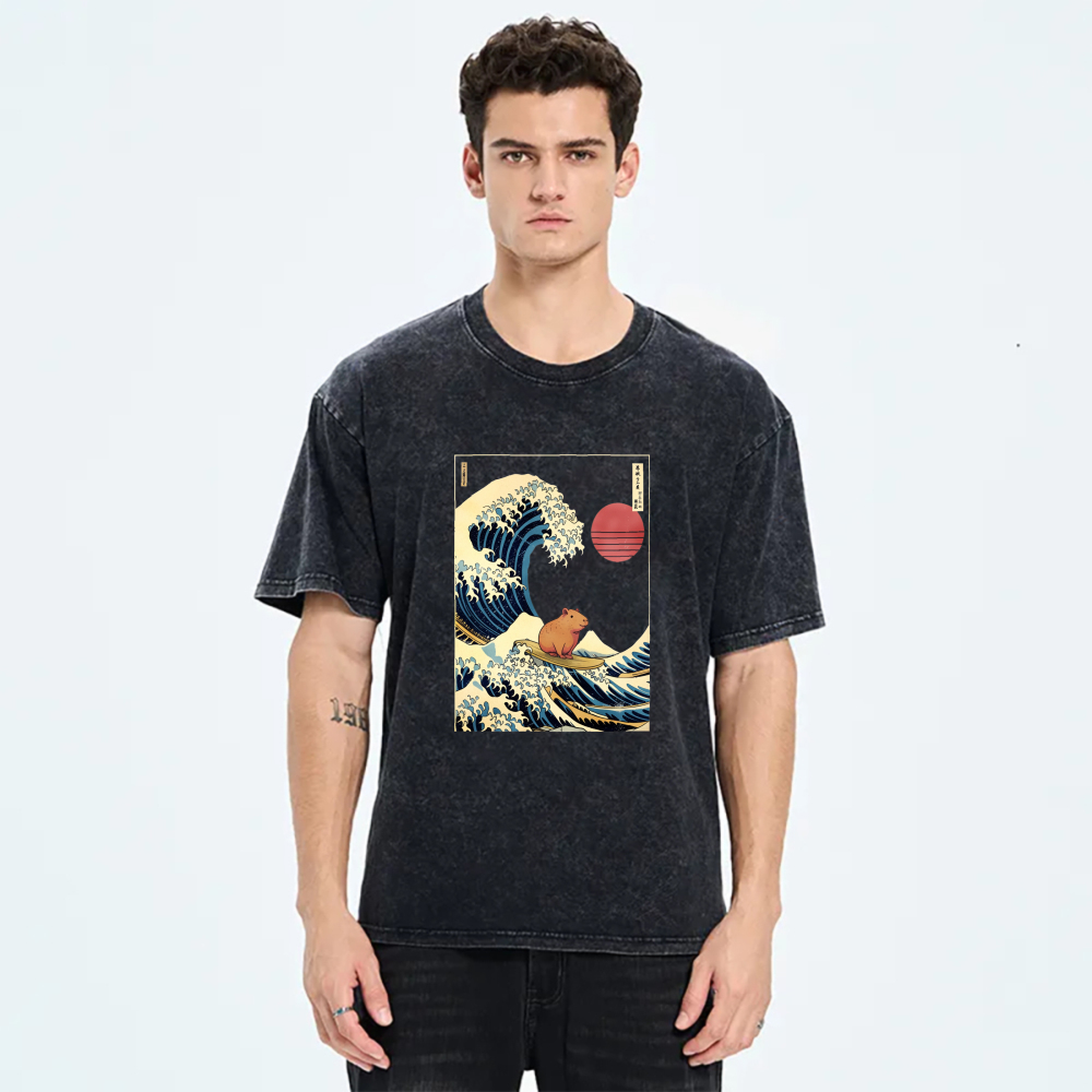 Wave Surfer Hamster Sunset Ocean Art tshirt 100% cotton