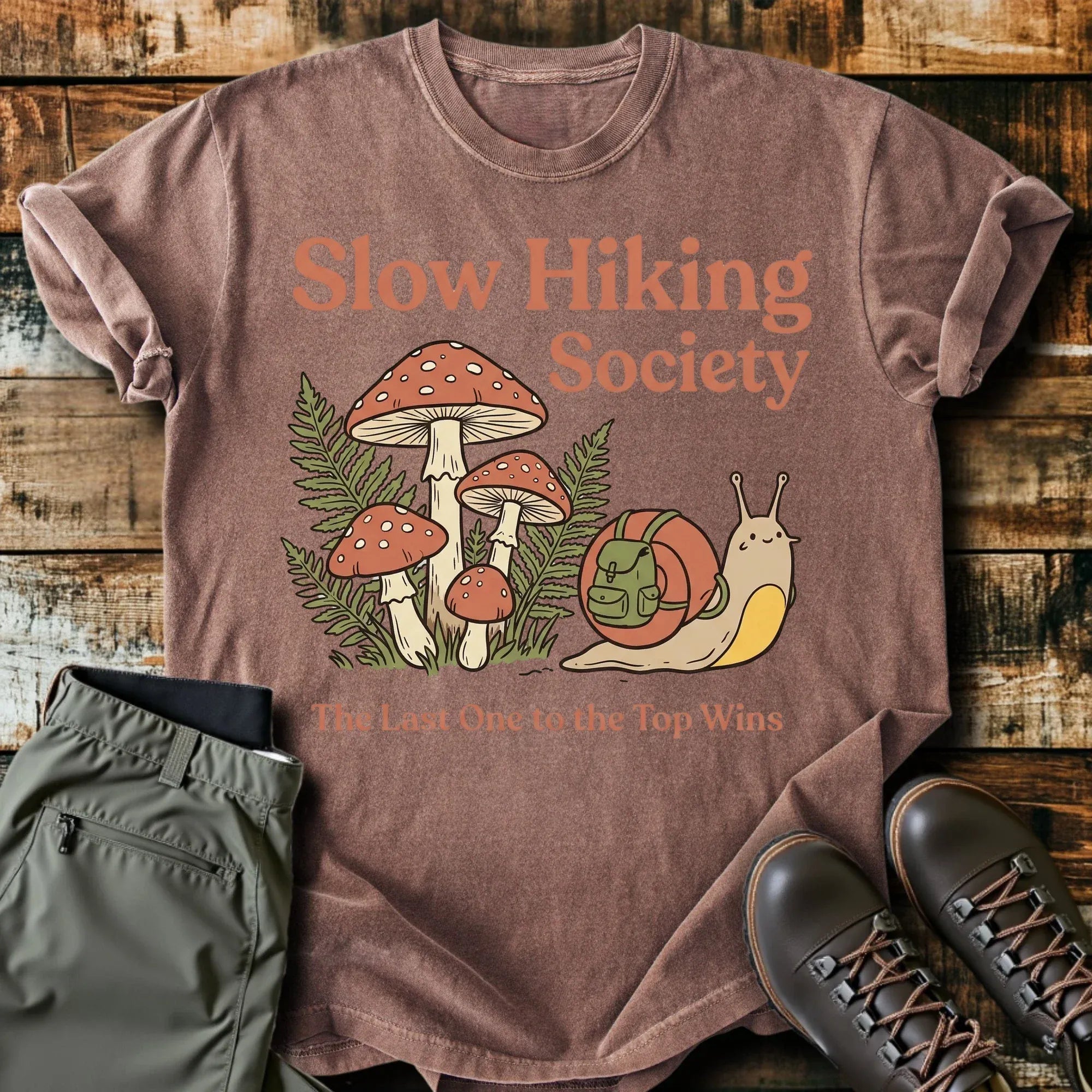 Slow Hiking Society Snail Cotton Graphic T-Shirt