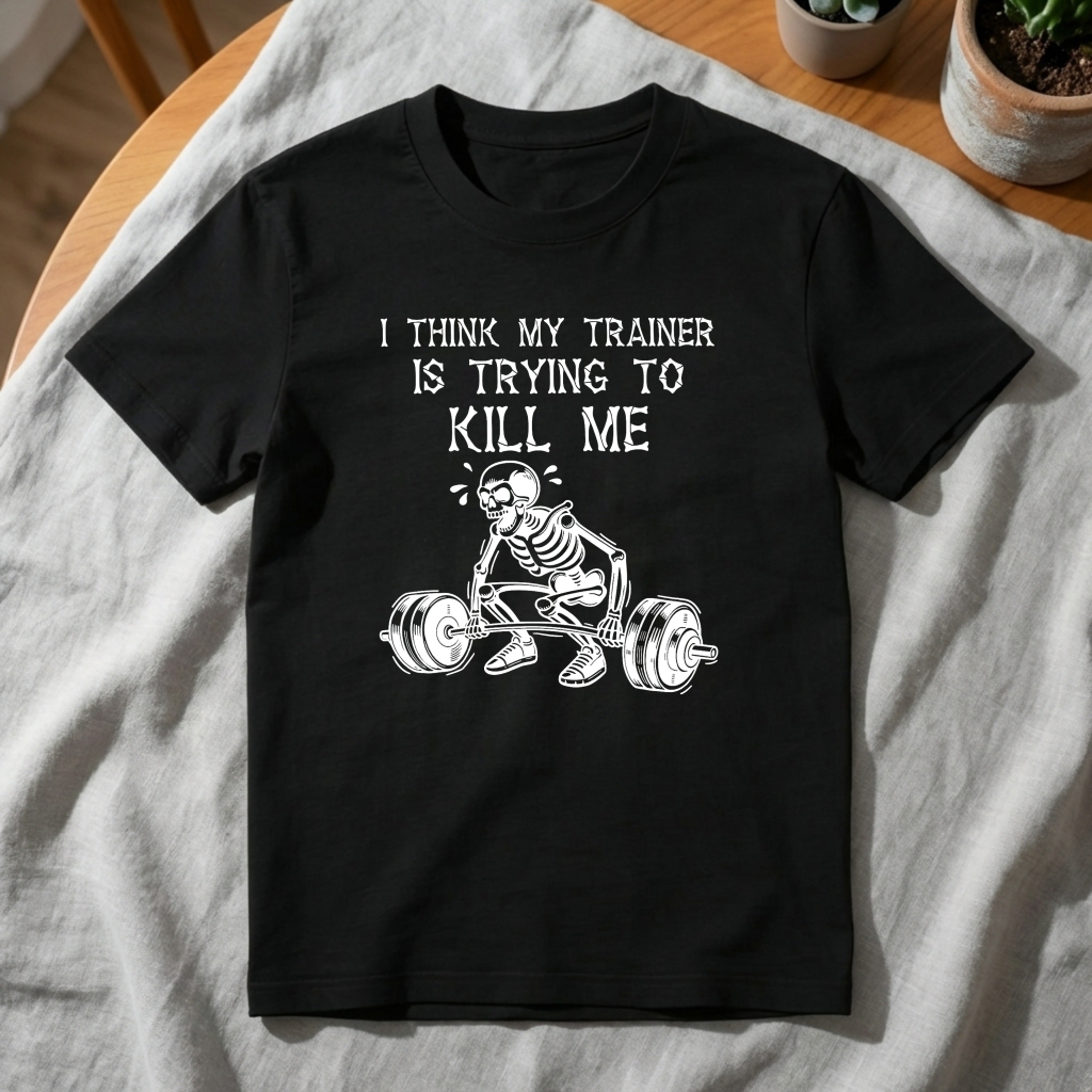 I Think My Trainer Is Trying To Kill Me tshirt 100% cotton