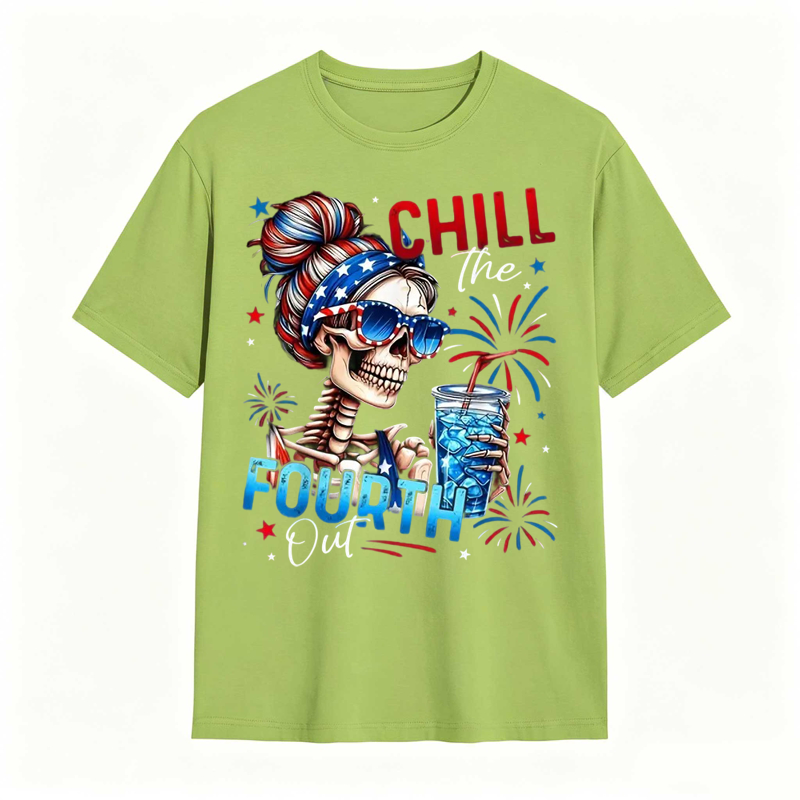 Chill The Fourth Out Patriotic Skeleton 4th of July T-Shirt