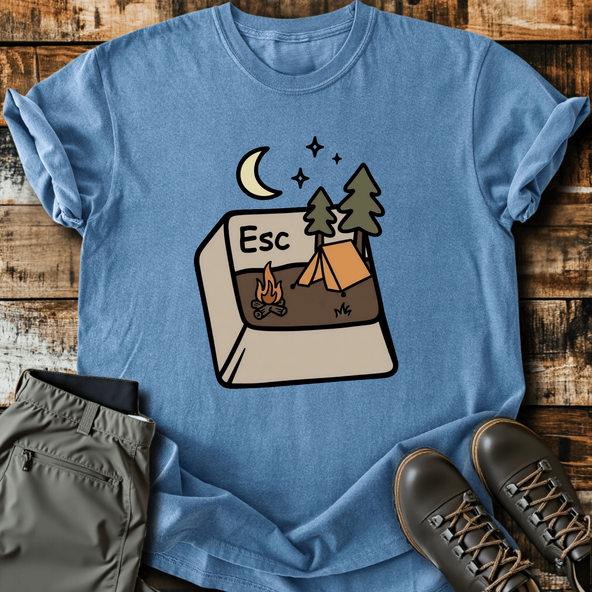 Escape Button Cotton Graphic T-Shirt