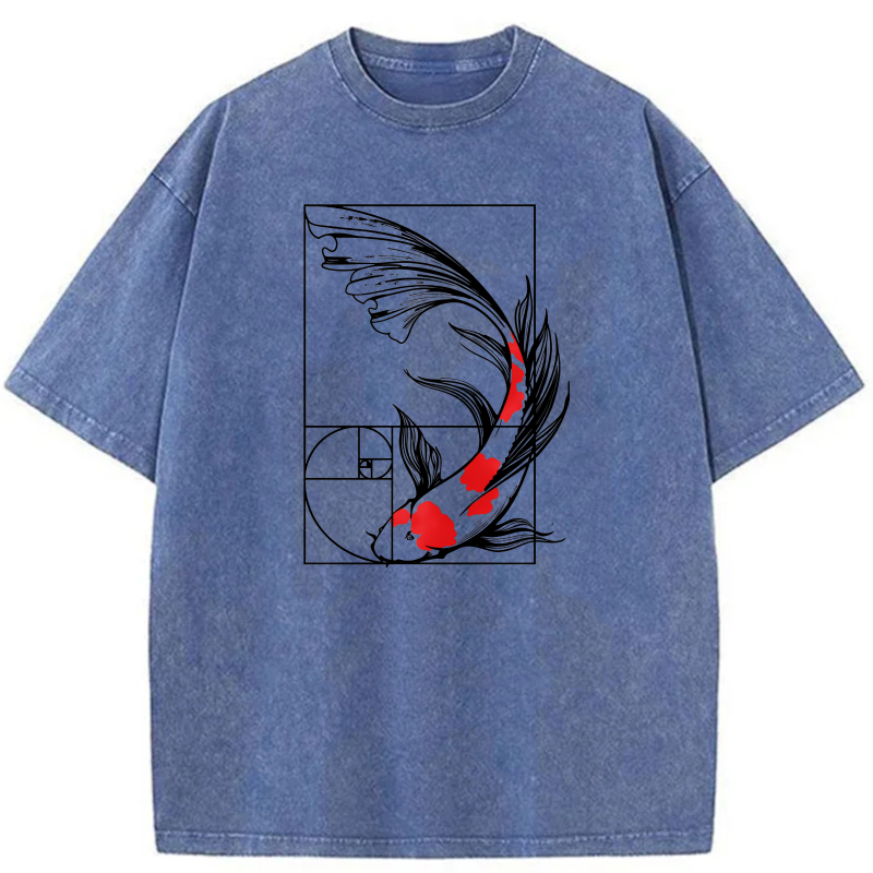 Koi Fish Fibonacci Spiral Design tshirt 100% cotton