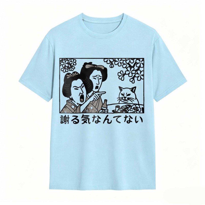Two Women And Cat With Flowers tshirt 100% cotton