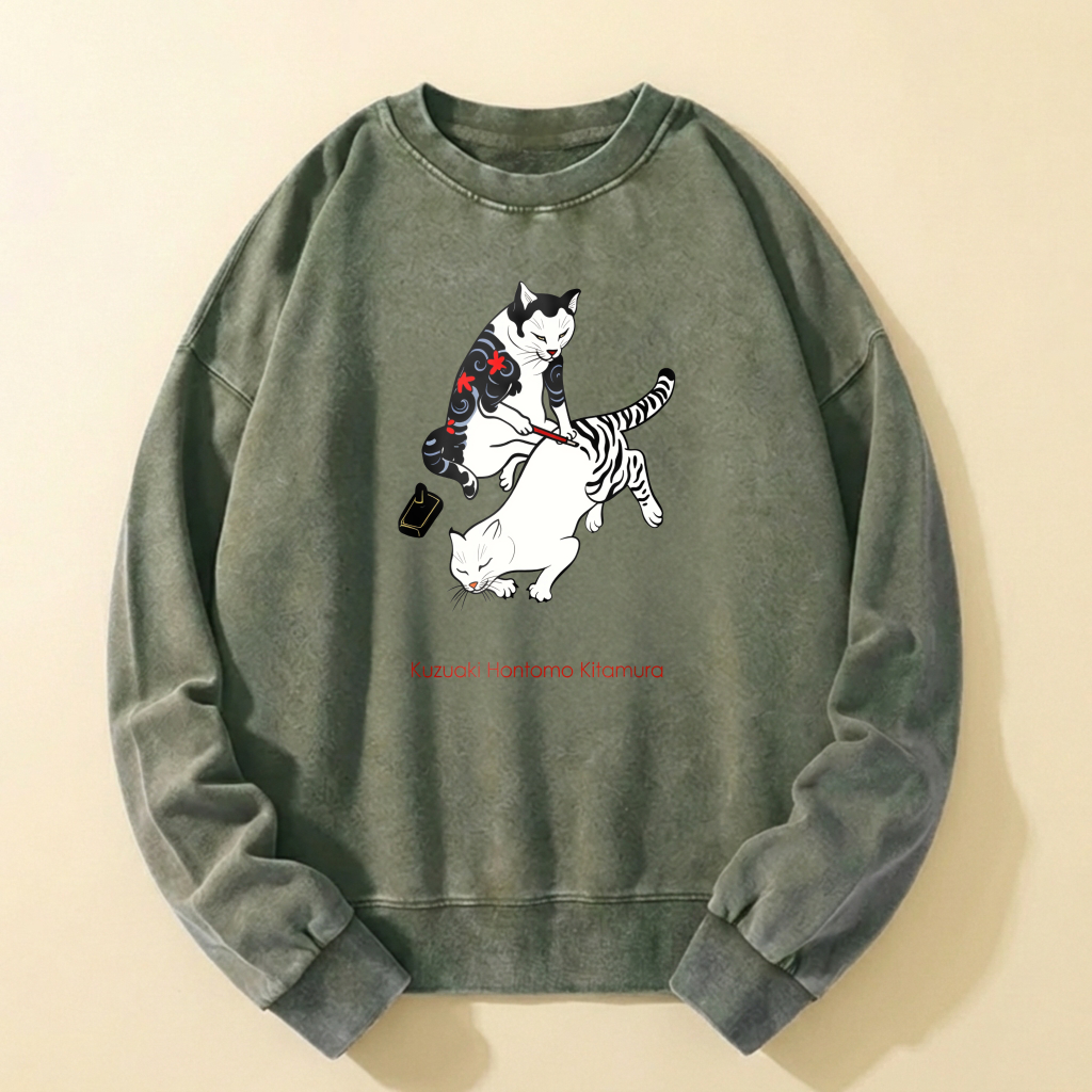 Cat And Tiger Graphic Sweatshirt Unisex Cotton Pullover Casual Top For Men Women