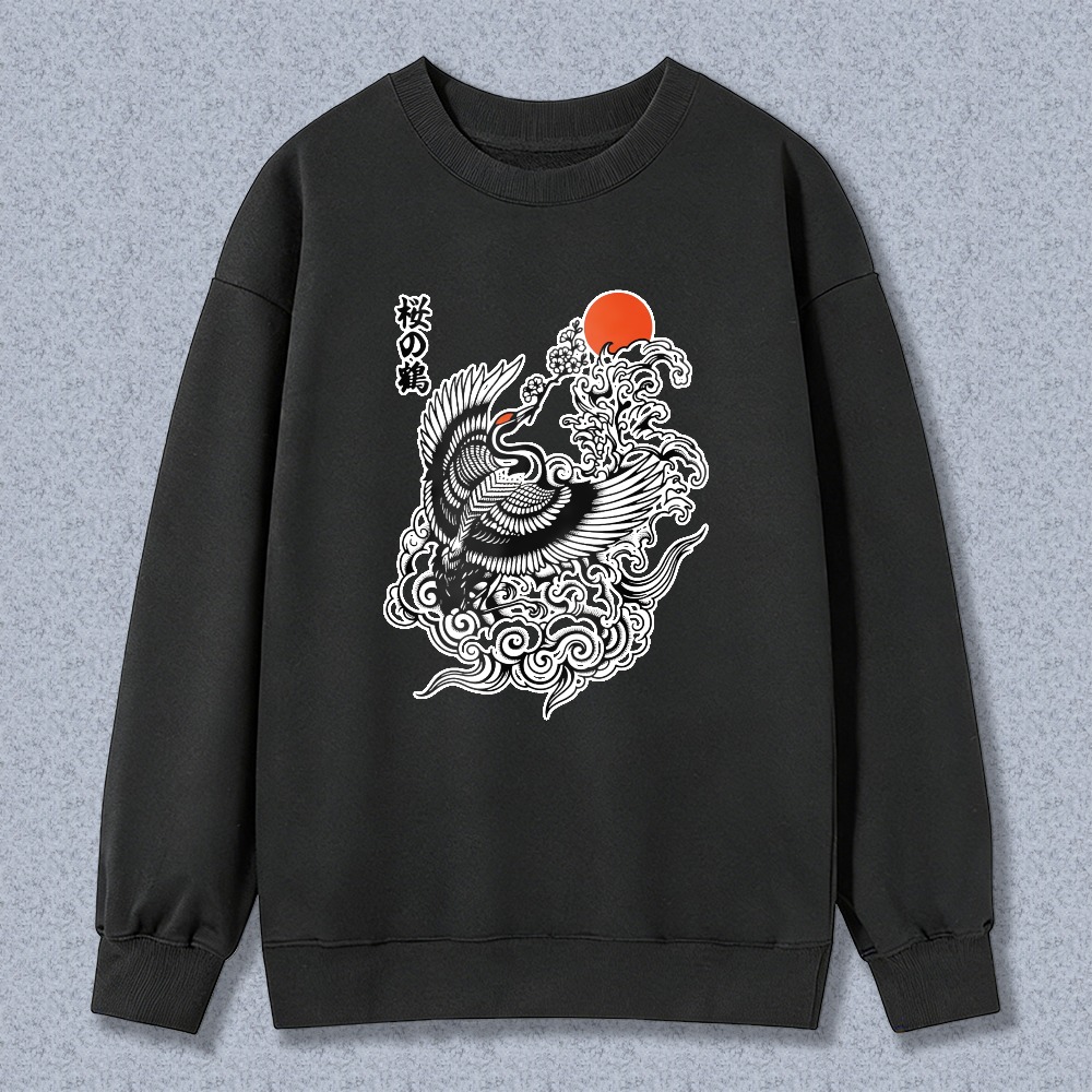 Phoenix Cloud Sun Japanese Style Unisex Crewneck Classic Sweatshirt