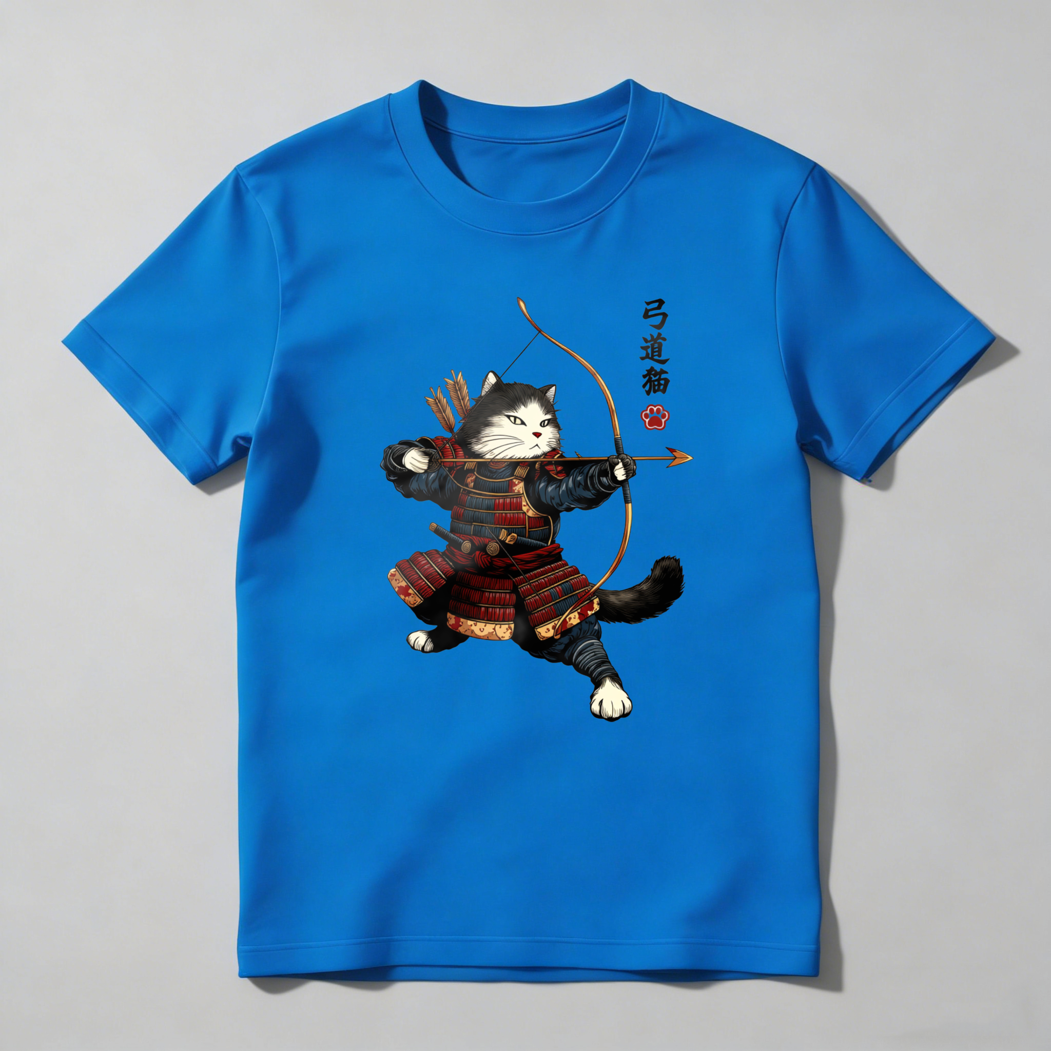 Cat Samurai Archery Warrior Design tshirt 100% cotton