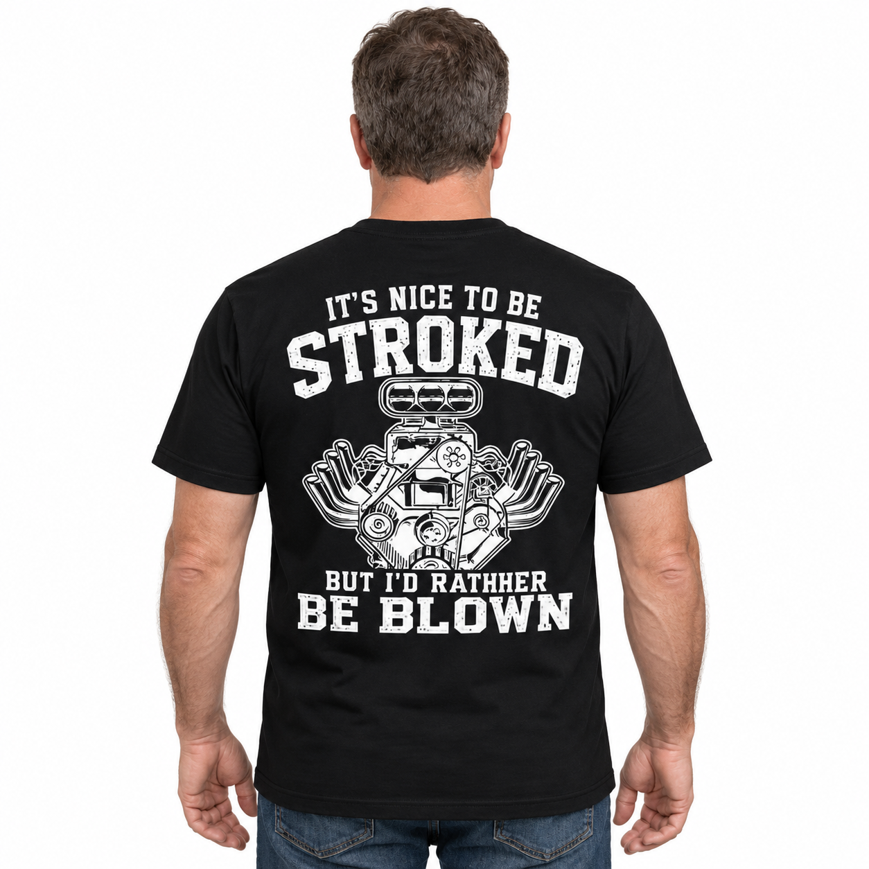 "Stroked & Blown" V8 Engine Humor T-shirt